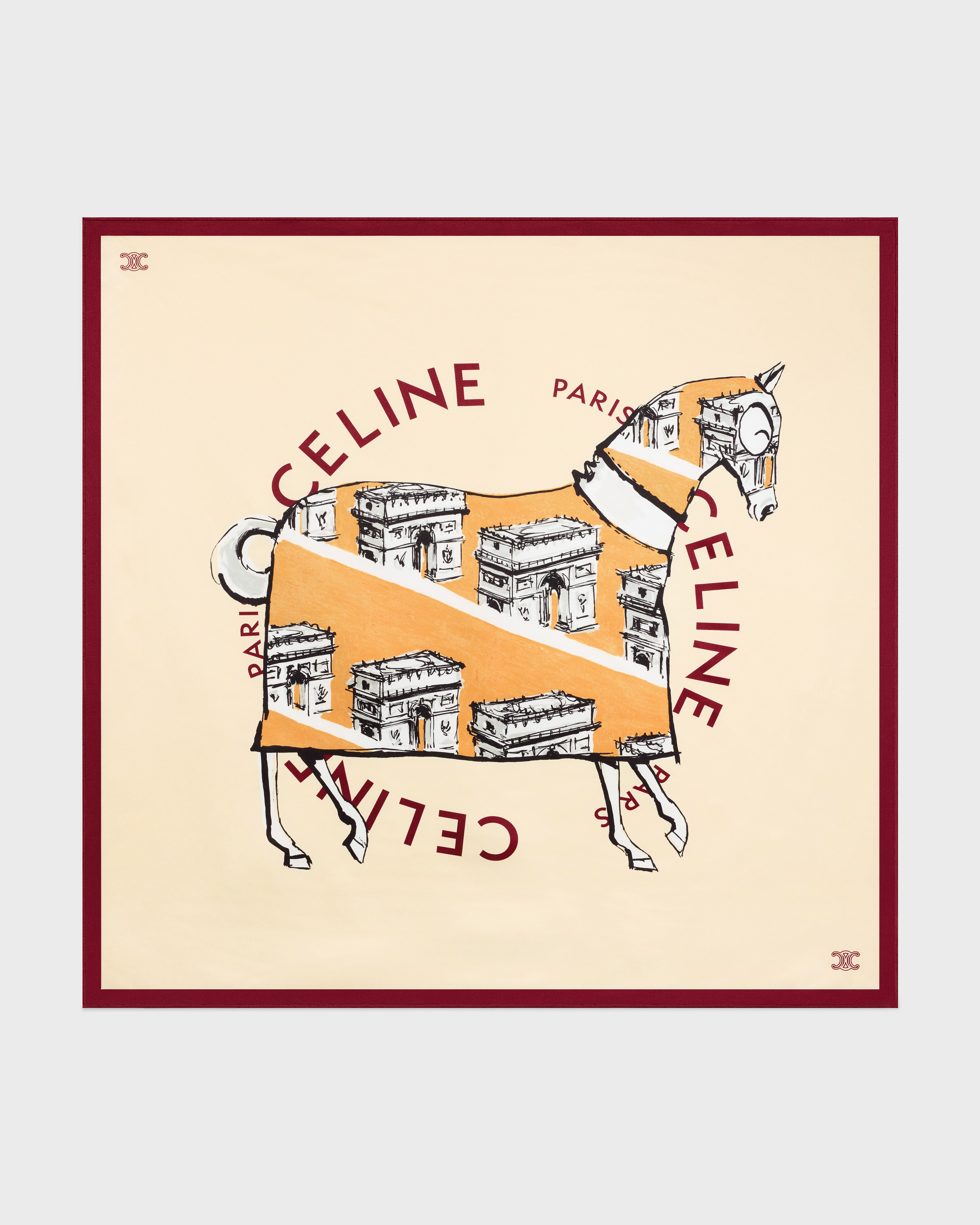 TURNOUT FOULARD 90 - VANILLA/ORANGE/BURGUNDY | CELINE
